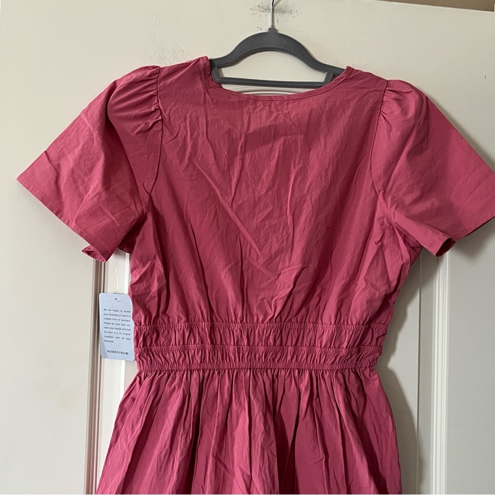 New! StitchDrop Raspberry Cotton MIDI Dress Short Sleeve Women’s size Large - Picture 3 of 16